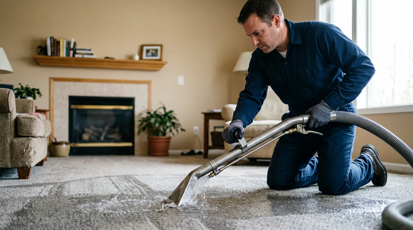Water damage restoration technician working near Van Meter, IA